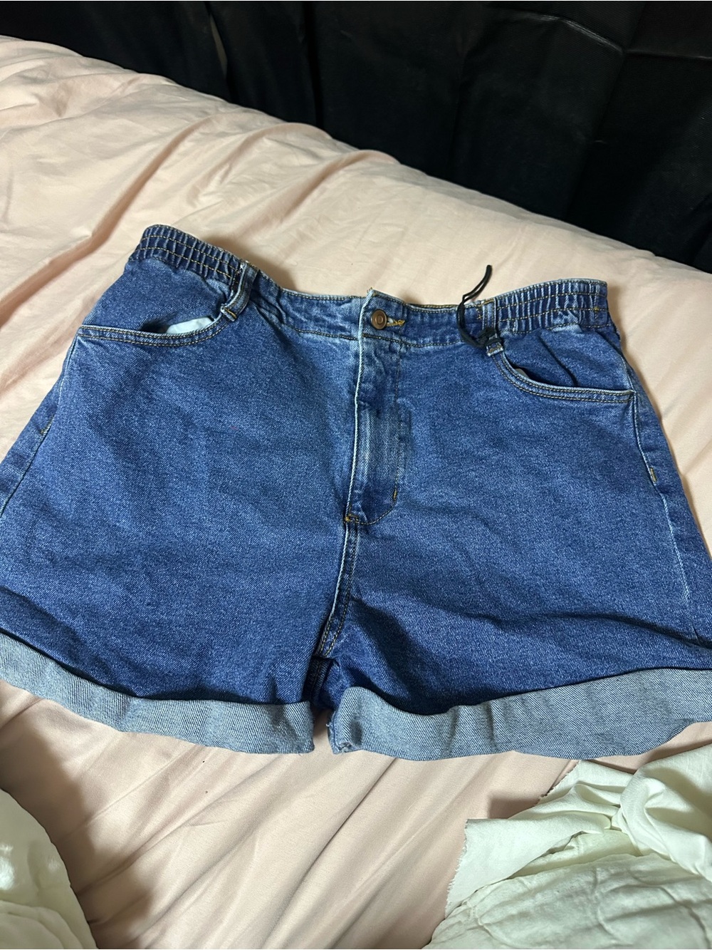 BCBGeneration Medium Blue Rolled-Hem Denim Shorts